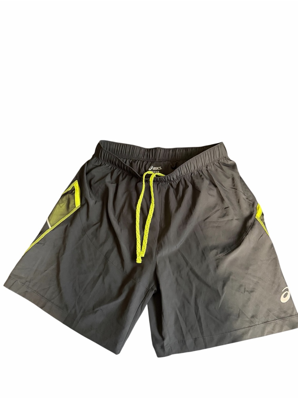 Asics Black Shorts with Neon Green Drawcord and Trim